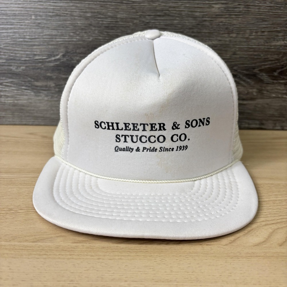 Schleeter & Sons Stucco Co. Hat Cap Snap Back White Trucker Advertising Mens